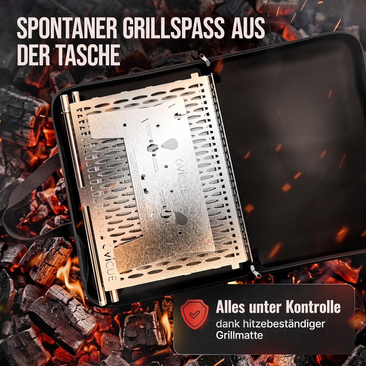 OVICUE Grill XL | Mobiler Gas- & Holzkohlegrill aus Edelstahl