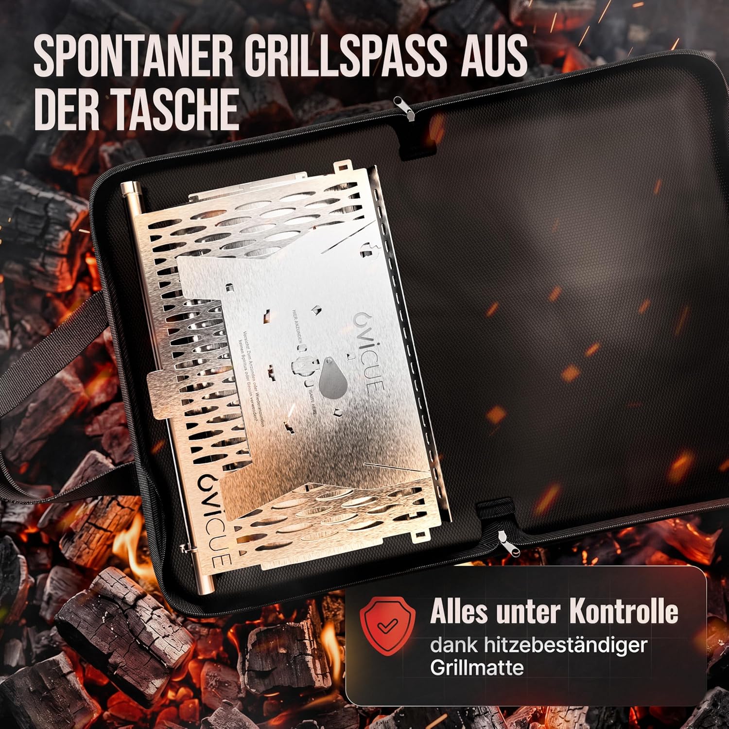 OVICUE Grill L | Mobiler Gas- & Holzkohlegrill aus Edelstahl