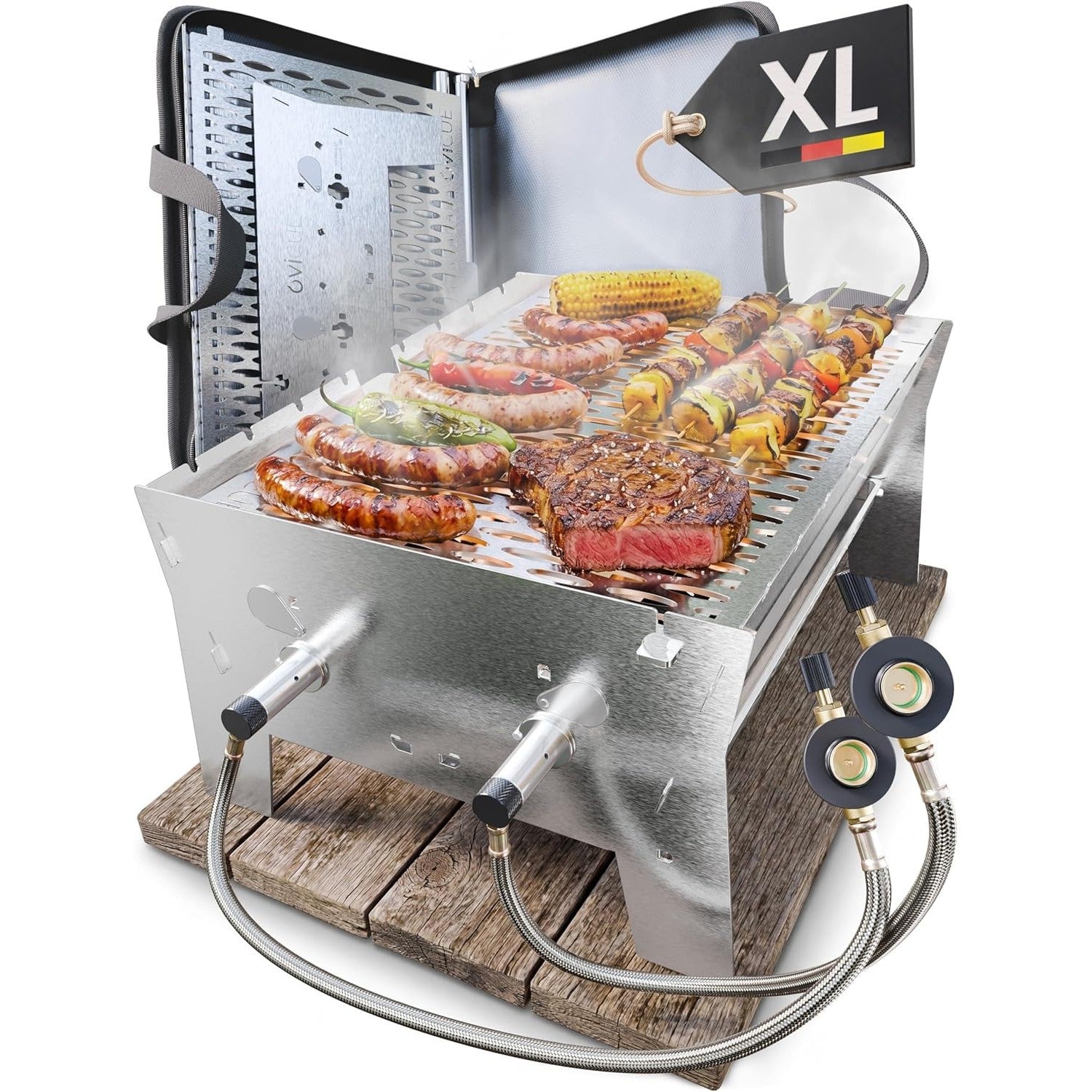 OVICUE Grill XL | Mobiler Gas- & Holzkohlegrill aus Edelstahl