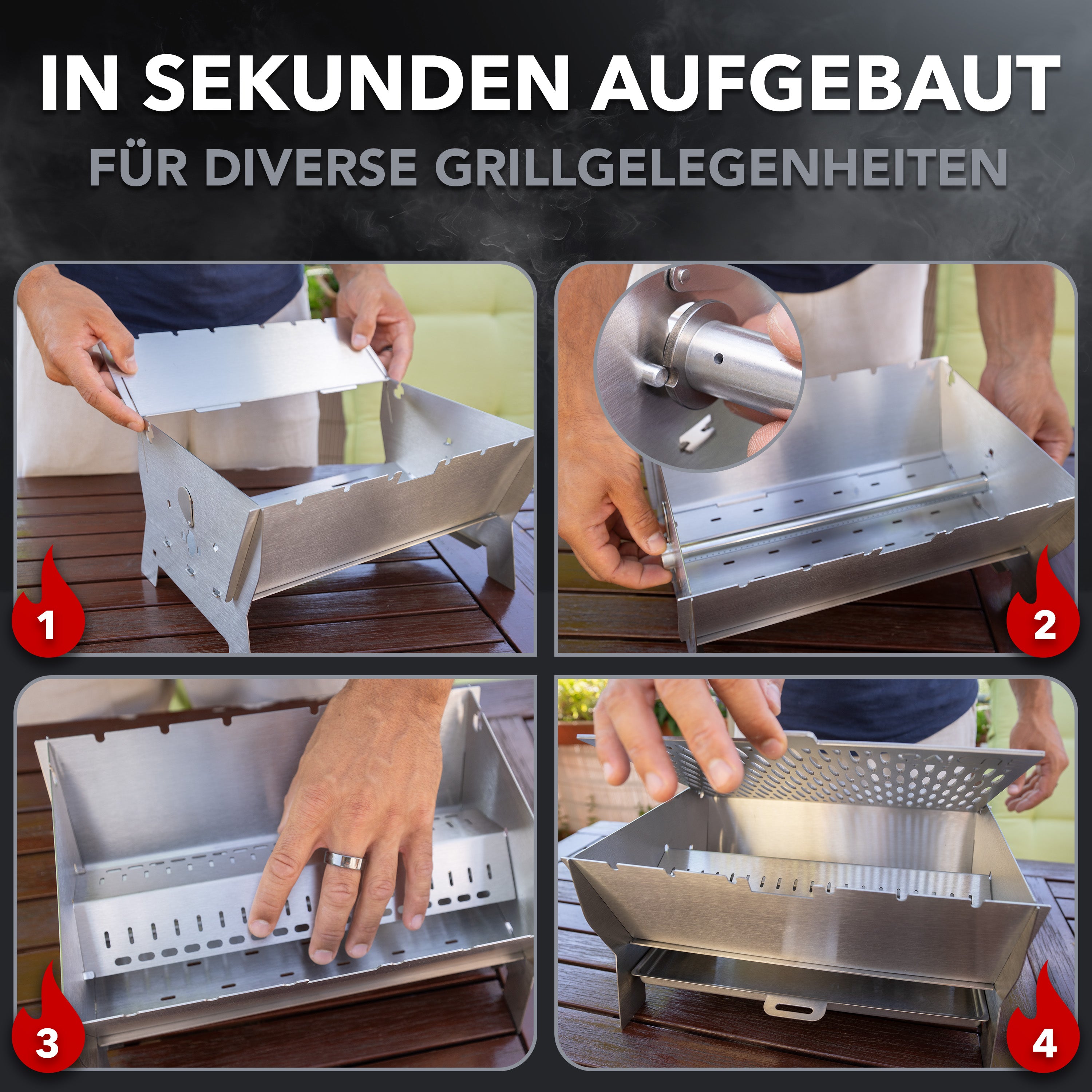 OVICUE Grill | Mobiler Gas- & Holzkohlegrill aus Edelstahl