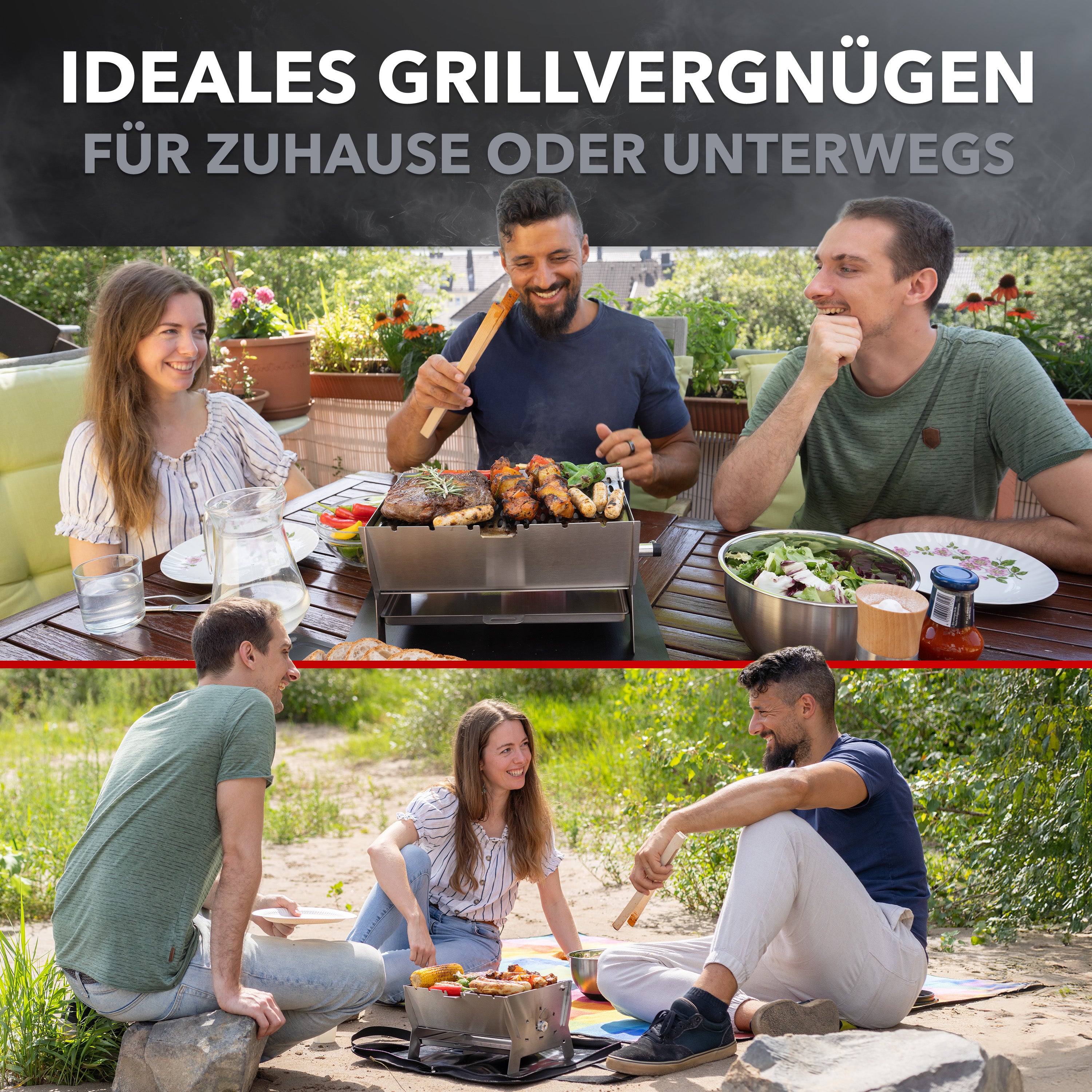 OVICUE Grill | Mobiler Gas- & Holzkohlegrill aus Edelstahl