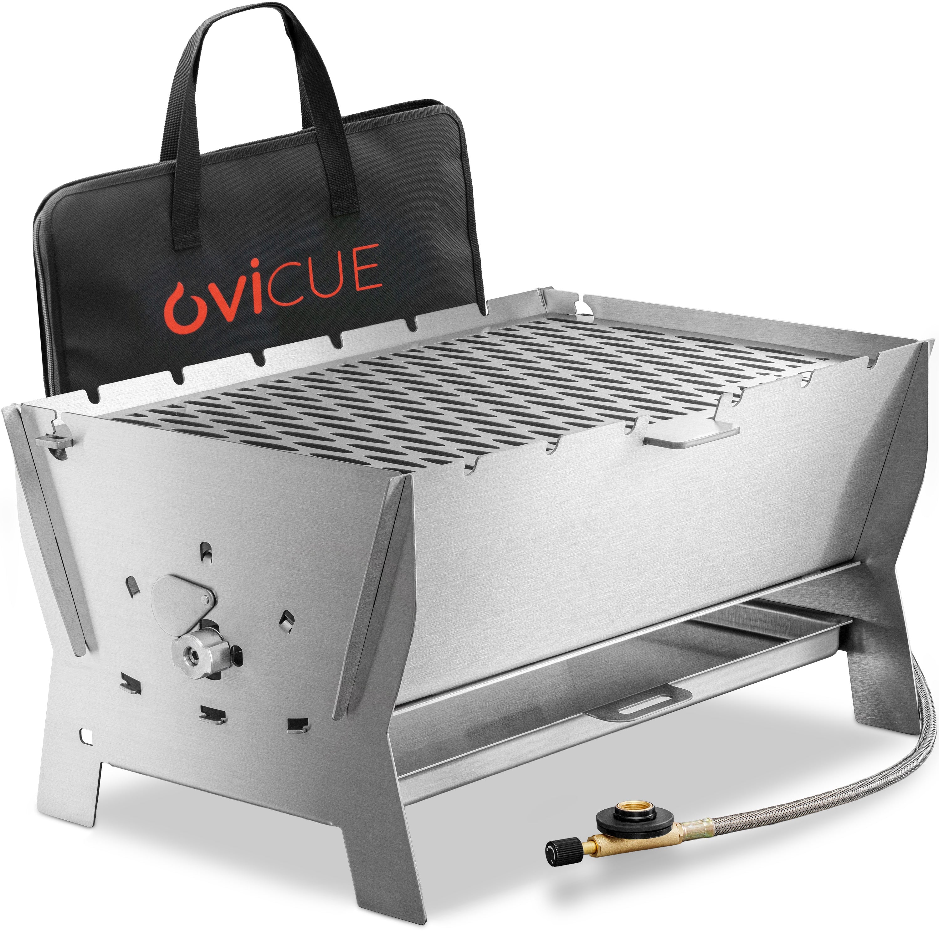 OVICUE Grill | Mobiler Gas- & Holzkohlegrill aus Edelstahl