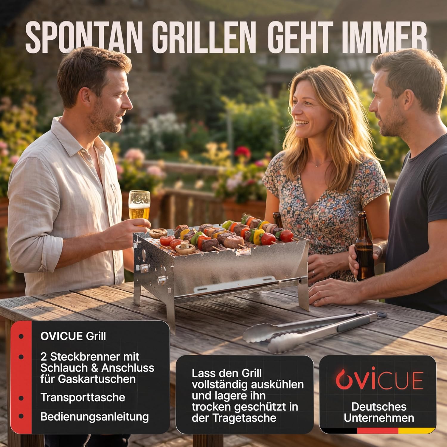 OVICUE Grill XL | Mobiler Gas- & Holzkohlegrill aus Edelstahl