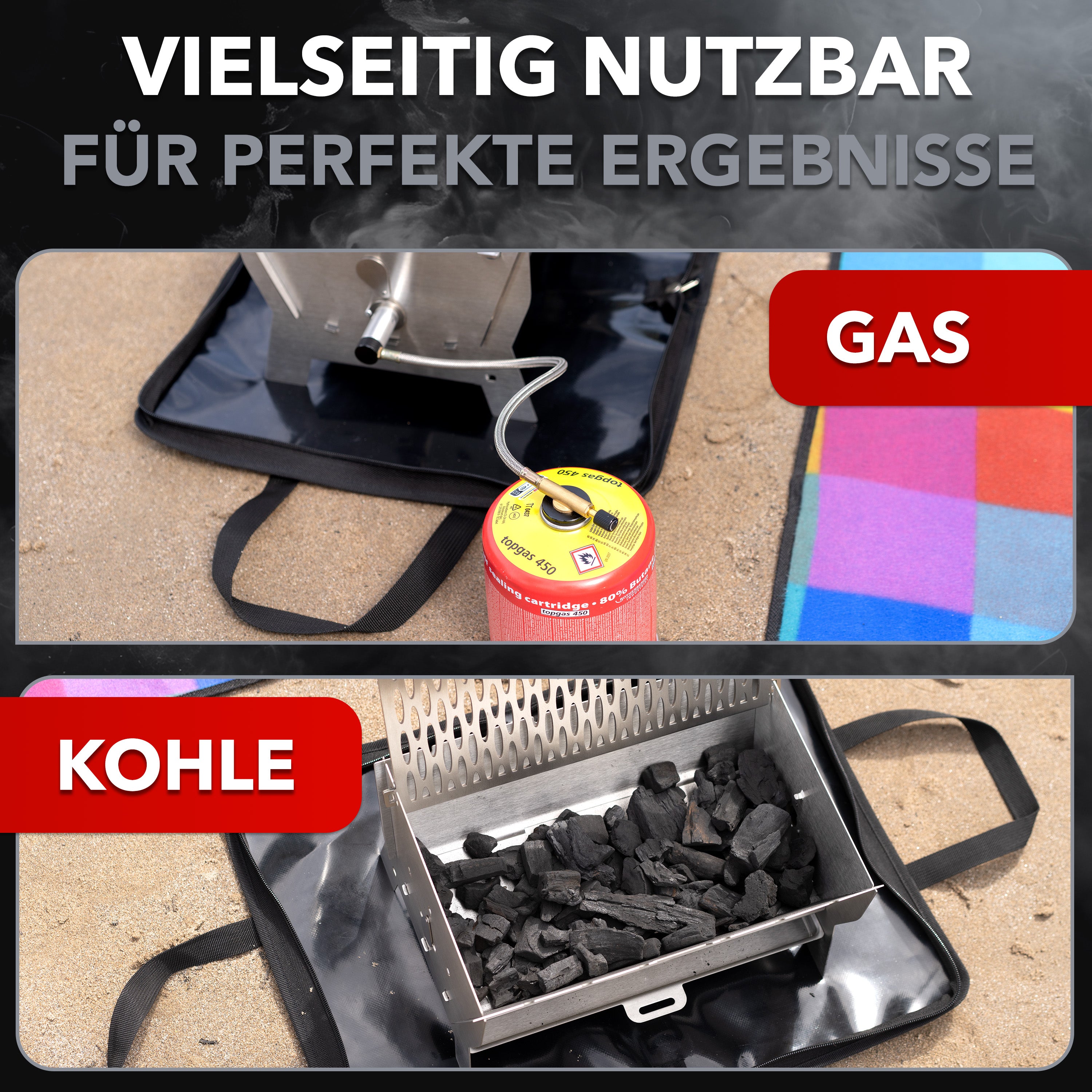OVICUE Grill | Mobiler Gas- & Holzkohlegrill aus Edelstahl